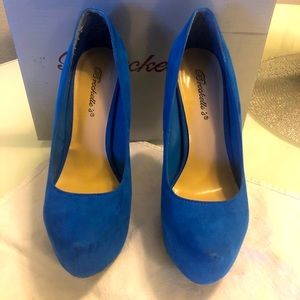 Breckles blue suede platform pumps